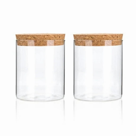 2Pcs Airtight Glass Jar Storage Containers With Cork Lid For Coffee Beans Snacks