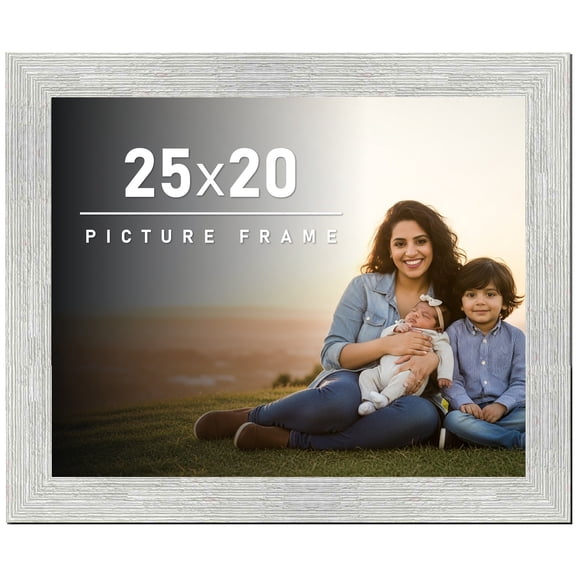25x20 Frame White Barnwood Picture Frame - Modern Photo Frame Includes UV Acrylic Shatter Guard