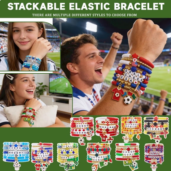 Sports Beaded Jewelry Pack, 8Pc Soccer Cup Themed 2026 Fan Support Bracelet Set, 7 Inch Bracelets with Haitian Soccer Jersey Soccer Cup 2026 Pendant Details, Soccer Accessories