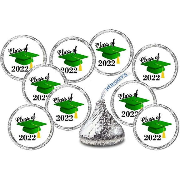 216 Graduation Party Cap Class of 2022 Favor Kisses Stickers Labels Stickers (green)