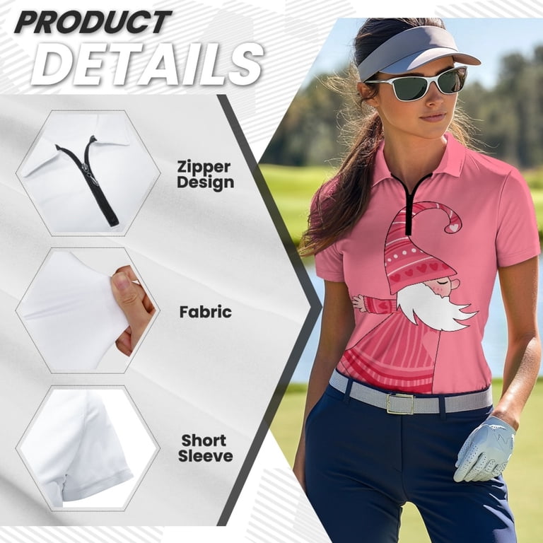 COEQINE 1/4 Zip Golf Shirts for Women V Neck Short Sleeve Golf