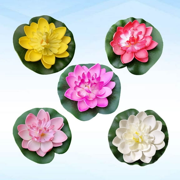 KALLORY 5-Pack EVA Material Artificial Lotus Flowers for Outdoor Pond and Garden Decoration, Floating Floral Decor
