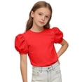 thumbnail image 4 of CYRBOKO Girls Summer T-Shirts, Cotton Puff Sleeve Pullover Casual Short Sleeve Tops Red Size 7-8 T, 4 of 6
