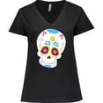 thumbnail image 3 of Inktastic Sugar Skull Blue Women's Plus Size V-Neck T-Shirt, 3 of 5