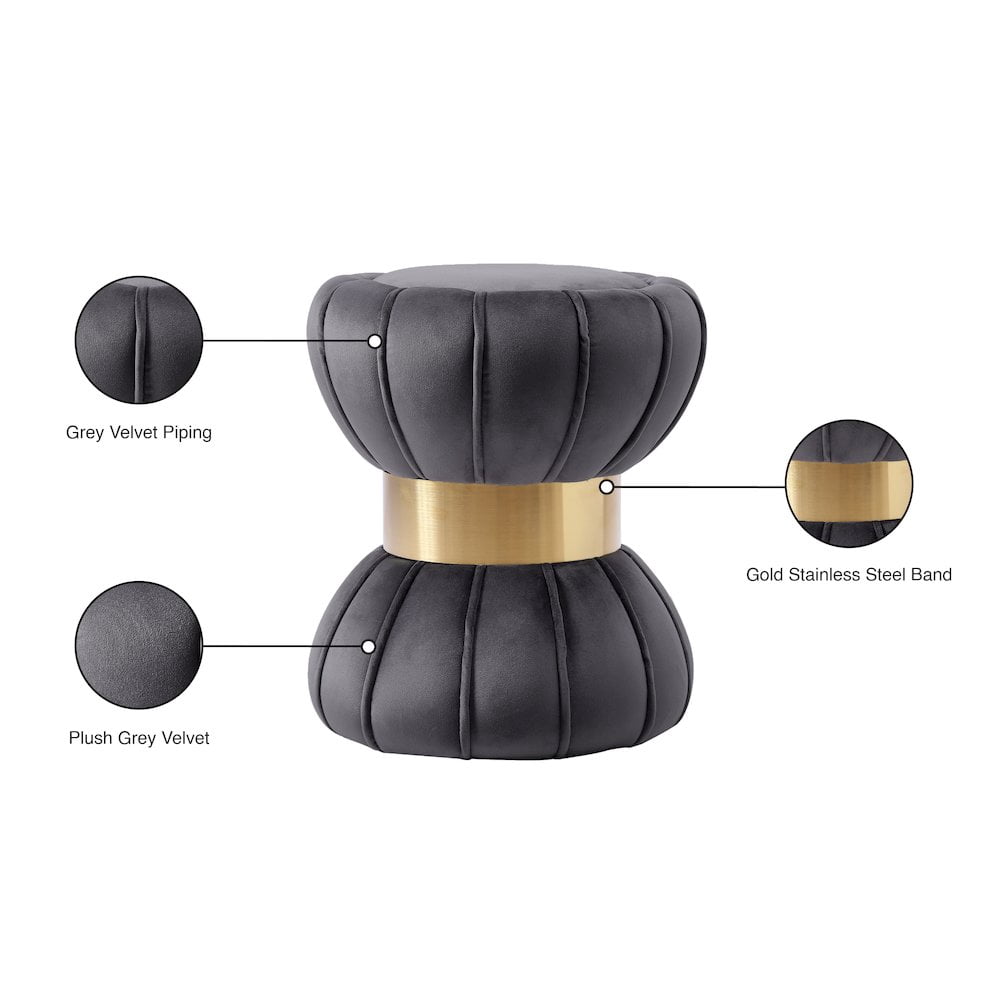Meridian Furniture Vino Contemporary Velvet Ottoman/Stool in Gray