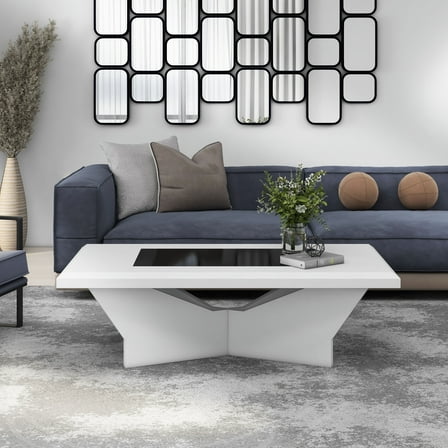 Furniture of America Duall Rectangular Black Glass Top and White Wood Coffee Table