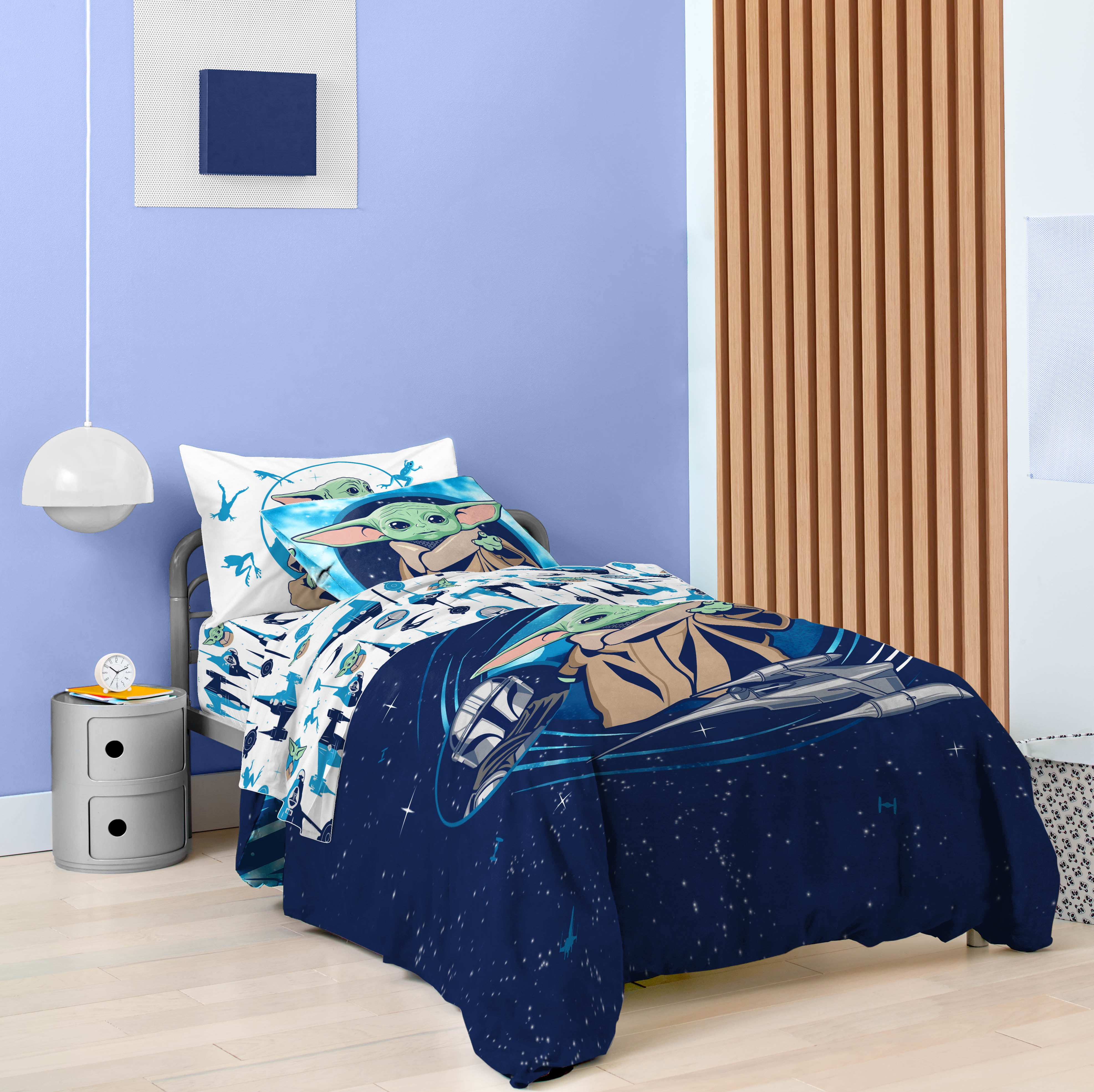 Star Wars Grogu Blue 5 Piece Twin bed Set w/ Sham, 100% Microfiber