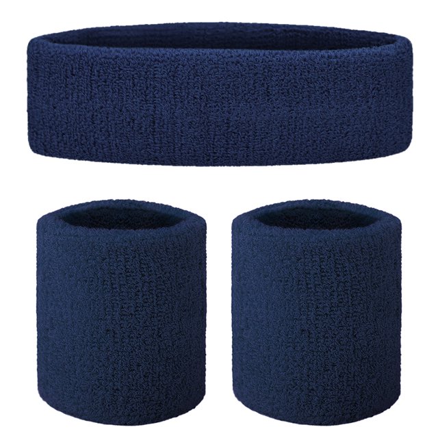 GOGO Sweatband Set Sports Athletic Exercise Headband Wristband Set Navy