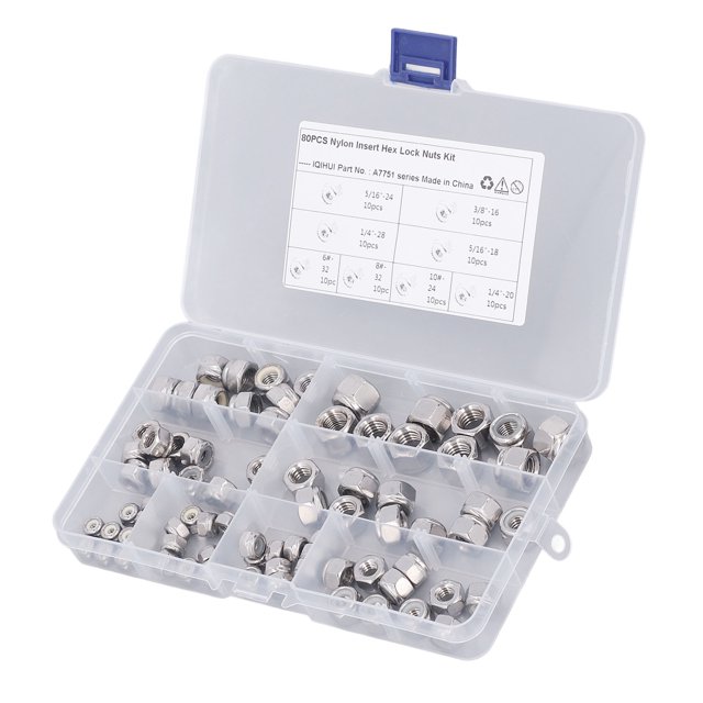 Tuercas de seguridad con inserción de nailon ANGGREK kit surtido de tuercas de seguridad multifuncionales de alta dureza 80 piezas con caja de almacenamiento