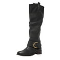 thumbnail image 4 of Pandaie Women's Knee High Boots Wide Calf Cowgirl Cowboy Western Booties Round Toe Chunky Heel Pull on Slouchy Boots Black 9, 4 of 6