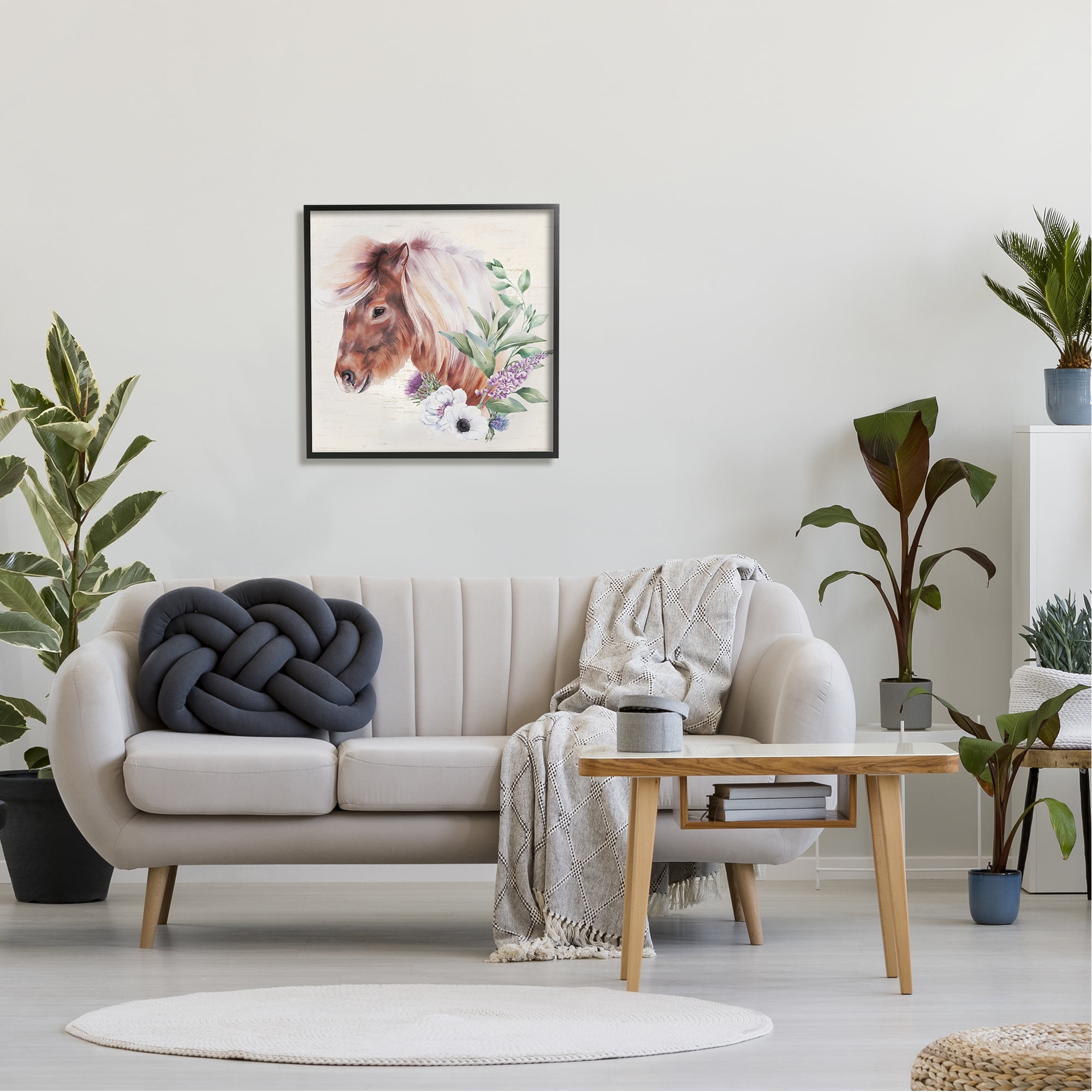 Stupell Horse Portrait Lilac Blossom Bouquet Animals & Insects Painting Black Framed Art Print Wall Art