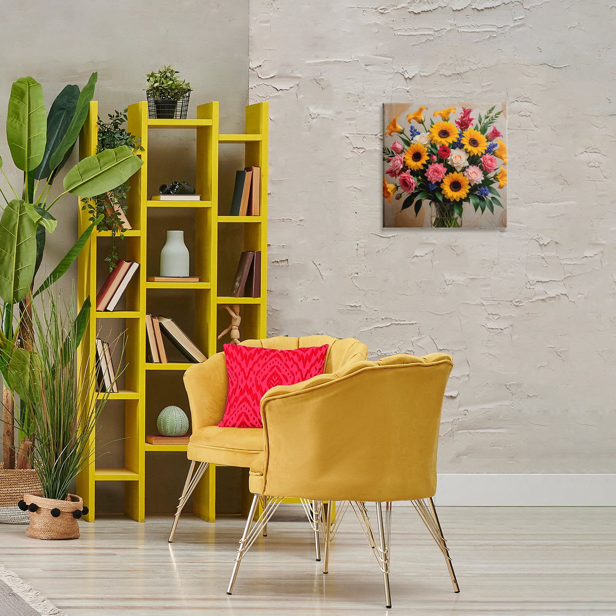 Stupell Industries Bold Sunflowers Mixed Bouquet Plants & Flowers Painting Wrapped Canvas Art Print Wall Art, 17 x 17