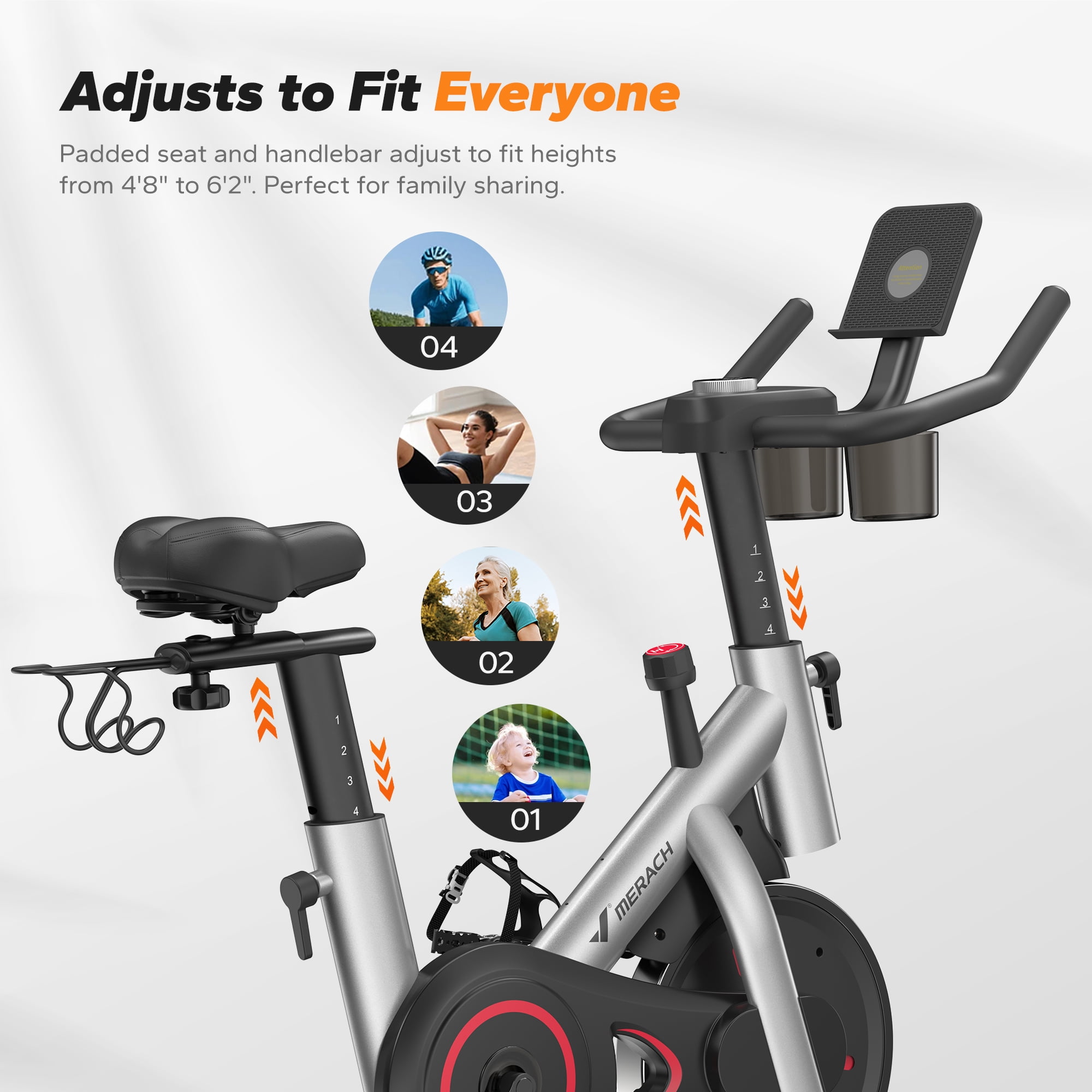 MERACH Exercise Bike, Brake Pad Stationary Bike with Exclusive App, Low Noise Indoor Cycling Bike with 300lbs Weight Capacity, Tablet Mount and Fitness Courses for Weight Loss