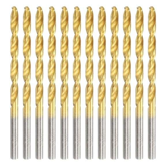12pcs Titanium Twist Drill Bit 9/64" Drilling Dia High Speed Steel Drills for Hardened Metal, Stainless Steel, Cast Iron, Wood, Plastic