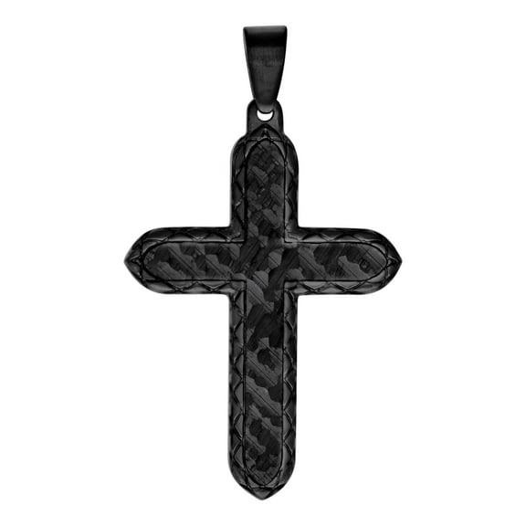 Stainless Steel Black-tone Mens Faceted Cross Religious Charm Pendant