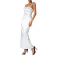 thumbnail image 4 of VISgogo Vestido largo ajustado de satén para mujer, sin mangas, correa de espagueti, cuello alto, color sólido, vestido de cóctel VISgogo moda, 4 of 9