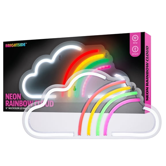 Brightside Rainbow Cloud LED Neon Wall Sign, Multi-color Decorative Lighting, 15"