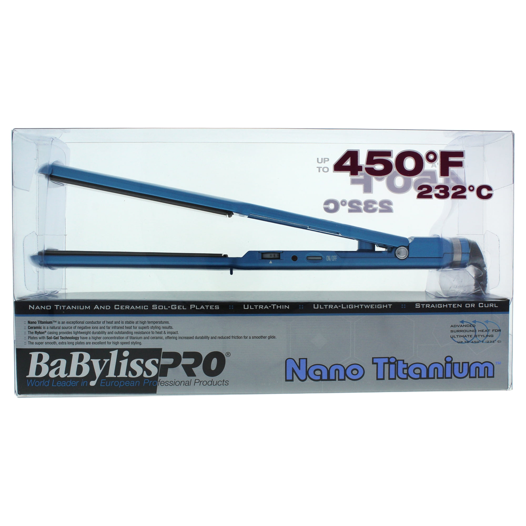 vinger een experiment doen Drink water BaBylissPRO Nano Titanium Ultra Thin 1" Flat Iron Hair Straightener, Blue -  Walmart.com