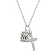 thumbnail image 2 of Delight Jewelry Silvertone Pebble Border Initial - W I Have Plans for You Engraved Cross Zoey Necklace, 28", 2 of 4