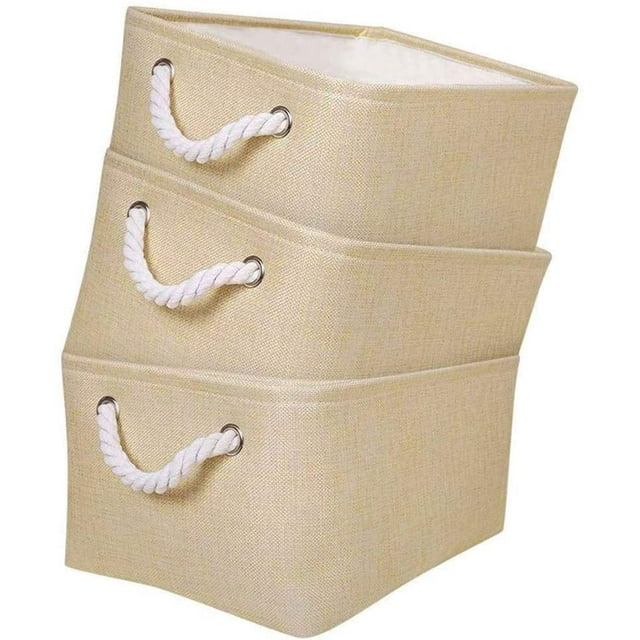Boîtes de Rangement Pliables, Grands Paniers en Tissu, Lot de 3 (Beige, Moyen)