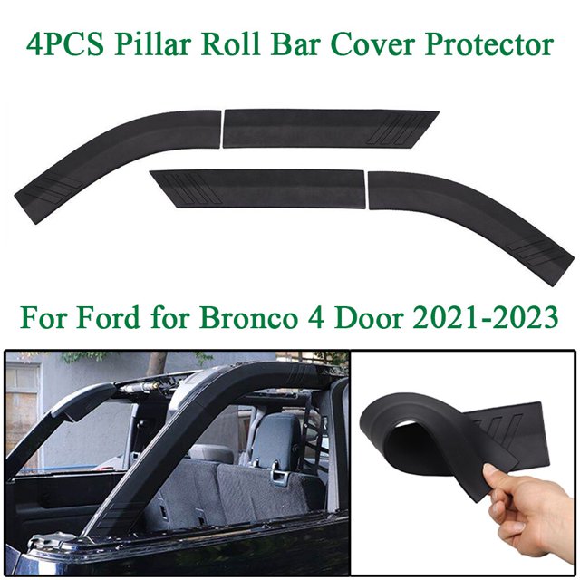 ALLTIMES Protège-Couvercle de Barre de Roulement de Pilier 4 Pcs pour Ford Bronco 4 Door 2021-2023, en Matériau TPE durable Noir. Comprend Quatre Pièces Conçues pour Se Fixer à la surface du Pilier D, Offrant une protection Complète contre les Égratignures et l'Usure. Idéal pour la Personnalisation de Voiture et une installation Facile avec Adhésif Fort Recommandé pour des surfaces Propres.