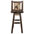 thumbnail image 2 of Homestead Collection Counter Height Barstool w/ Back & Swivel, Woodland Upholstery w/ Laser Engraved Wolf Design, 2 of 5