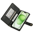 thumbnail image 6 of for iPhone 13 Case with Card Holder, Retro Premium PU Leather Shoulder Wrist Strap Zipper Kickstand Flip Cover Women Girl Wallet Phone Case for iPhone 13, Black, 6 of 10