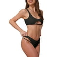 thumbnail image 4 of INSPIRAR CHIC Conjuntos de Bikini de Corte con Espalda al Descubierto para Mujeres de 2 Piezas, Top de Cuello Redondo y Parte Inferior en Triángulo, Trajes de Baño, Talla X-Small, Negro, 4 of 5