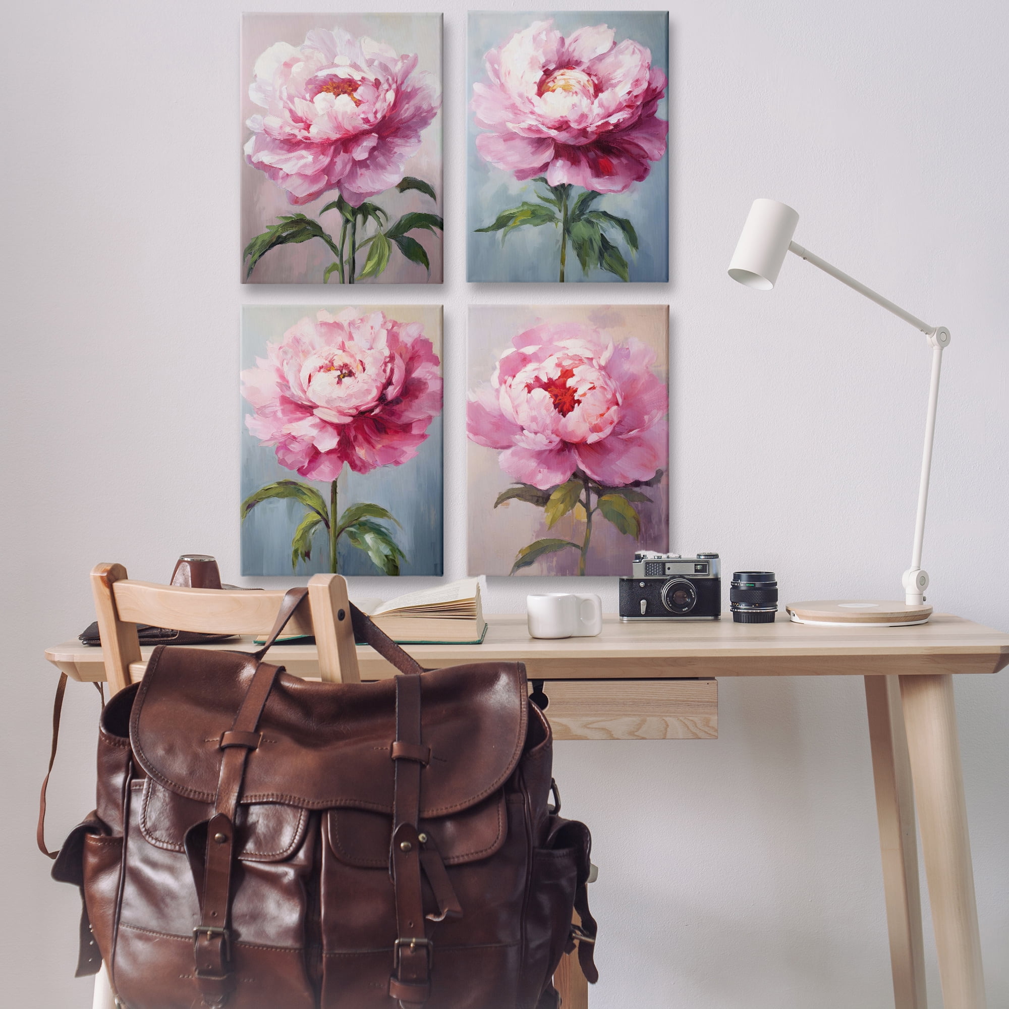 Stupell Industries Flushed Pink Florals Plants & Flowers Painting Wrapped Canvas Art Print Wall Art, 20 x 30, Set of 4