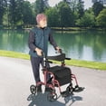 thumbnail image 2 of Giantex 2 in 1 Folding Rollator Walker, Portable Rolling Wheelchair w/Adjustable Height, Red, 2 of 6