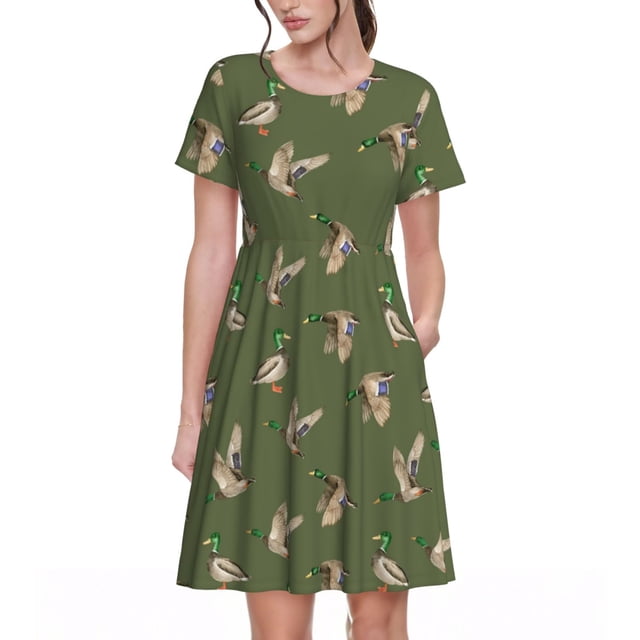 Balery Birds Wild Ducks Vestidos sueltos de manga corta para mujer, vestidos de verano 2025, vestidos casuales de corte A con vuelo.
