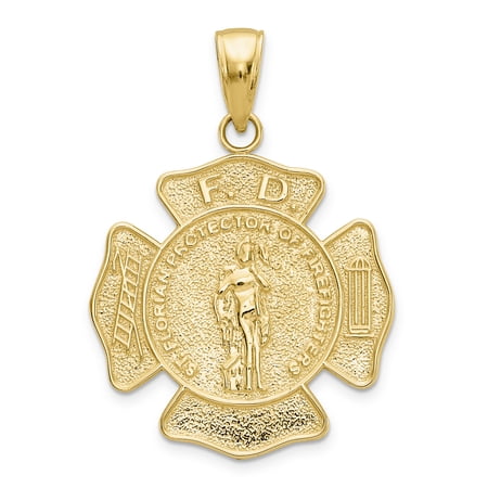 14k Yellow Gold Fire Department FD St. Florian Badge Pendant Charm