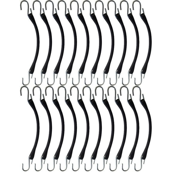 RAParts 20 Pack 9" Heavy Duty Natural Rubber Tarp Straps/Tie-Down Bungee Cords S-Hook