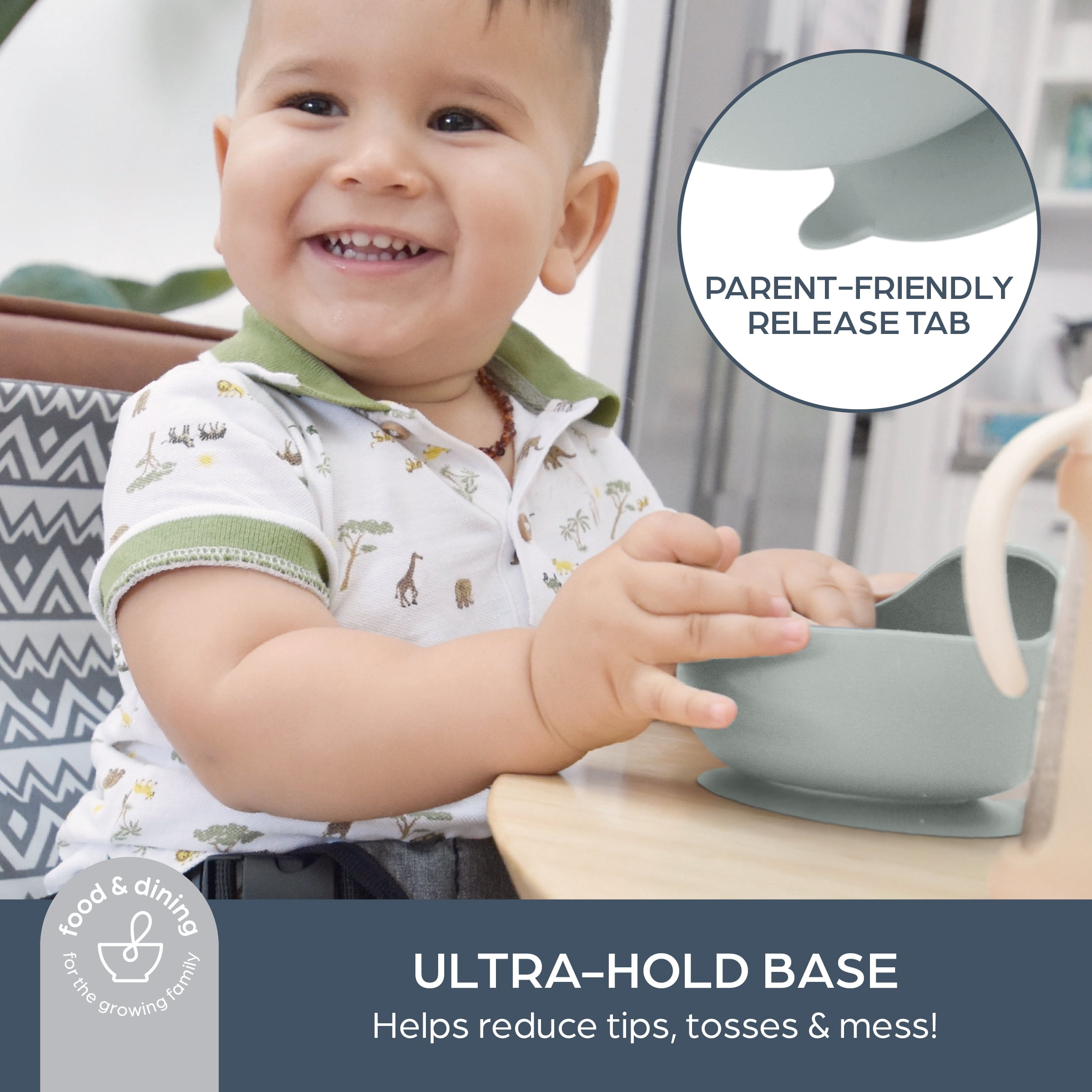 Dreambaby Silicone Suction Scooper Bowl - High Edge for Self Feeding - 100% Food Grade Silicone Bowl for Baby Led Weaning- Seafoam Green