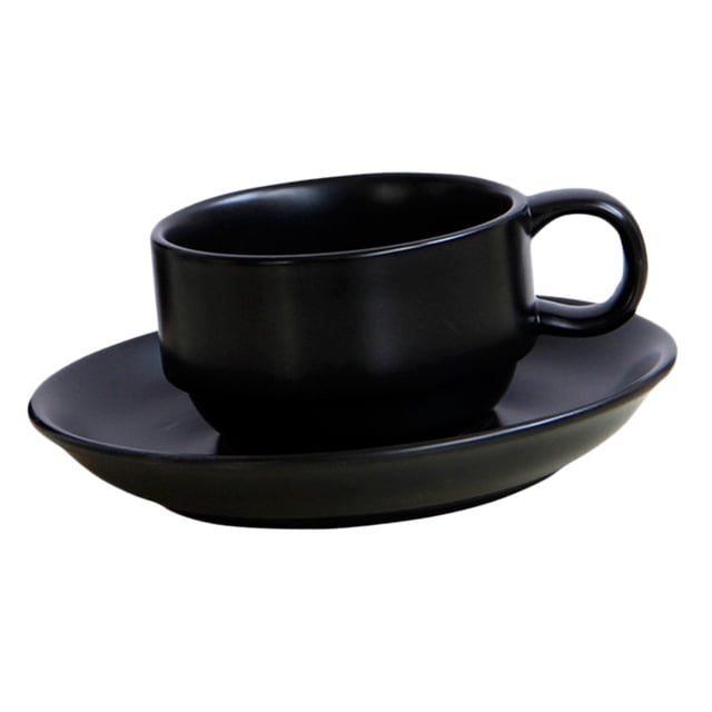Taza de Café de Cerámica Negra Mate Elegante de 180 Ml con Juego de Taza de Espresso Platillo SM SunniMix Taza de café clásica