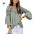thumbnail image 3 of Sonducket Camisa de mujer con cuello en V Camisa de encaje Blusa en V Color sólido Botón de manga larga Top Prendas para la parte del cuerpo Verde M, 3 of 6