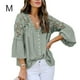 thumbnail image 3 of Sonducket Camisa de mujer con cuello en V Camisa de encaje Blusa en V Color sólido Botón de manga larga Top Prendas para la parte del cuerpo Verde M, 3 of 6