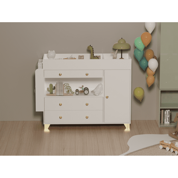 Miekor Furniture Changing Table Modern Dresser with Wide Table Top, 3Drawers, White Drawer Dresser MK7758