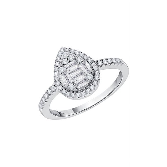 Prong Set Round and Baguette Cut diamond Fashion Ring in 10K White Gold (3/8 cttw, G-H, I2-I3)