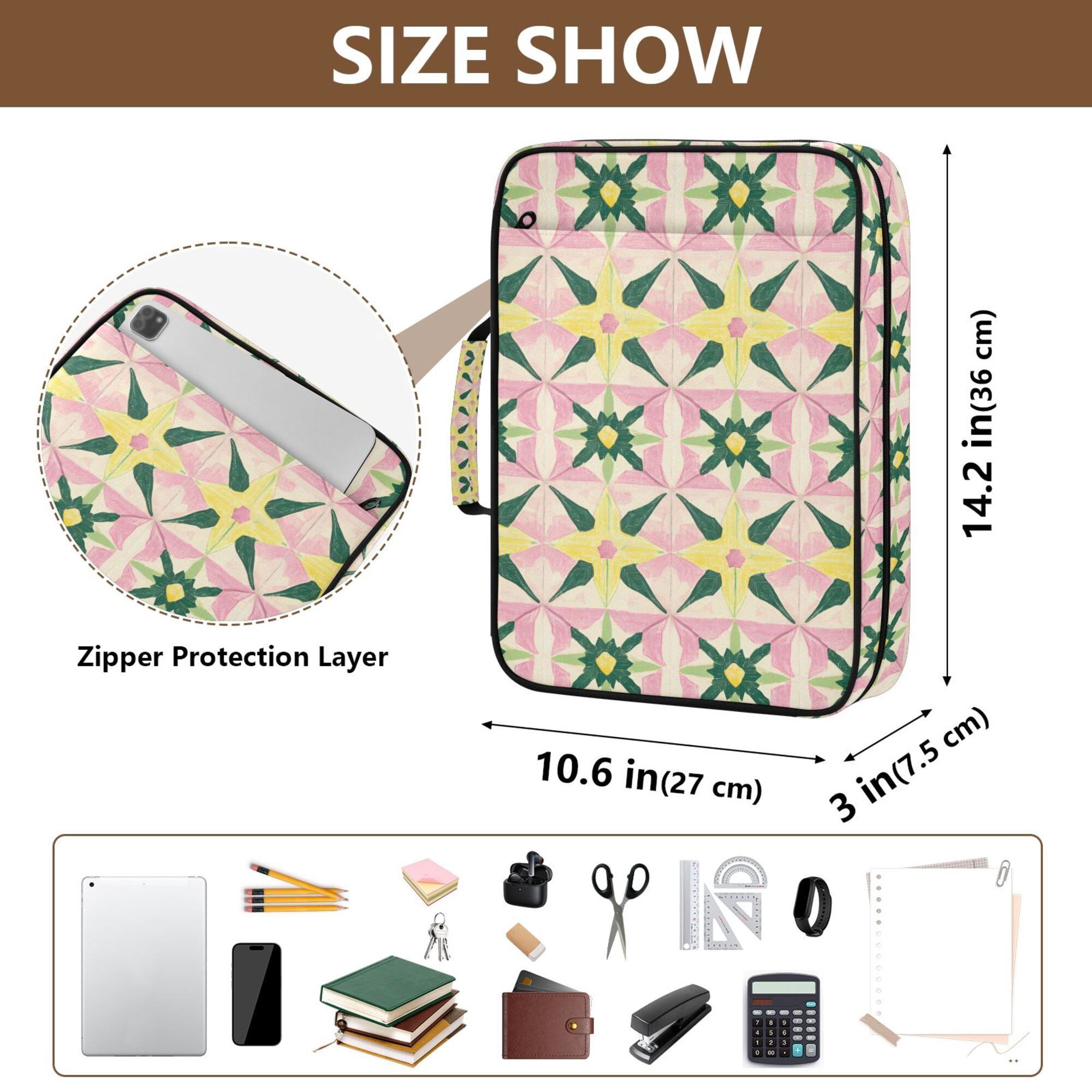 FORMRS Accordion File Folder A4 Size 7-Pocket Expanding Document Organizer Bag with 3 Ring Binder, Yellow Symmetrical Stars