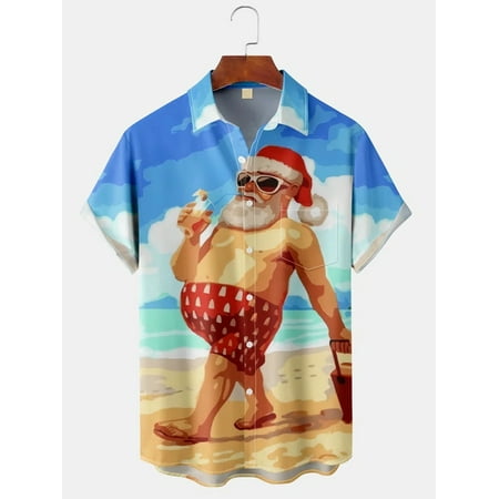 

MLFU Men s Christmas Print Short Sleeve Hawaiian Shirt with Chest Pocket