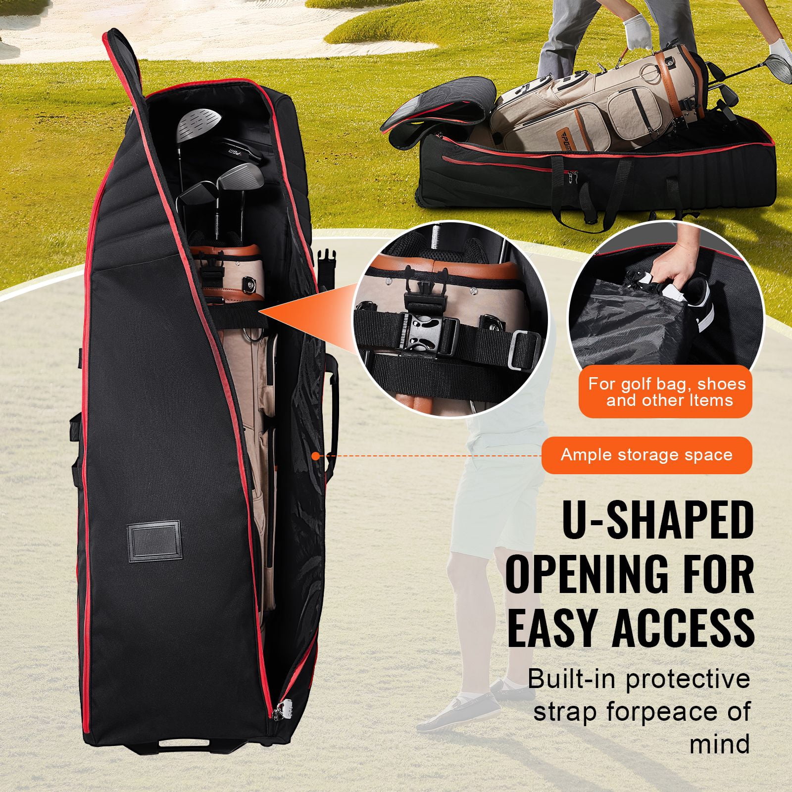 Golf Club Travel Bag with Wheels - 1000D Nylon Durable Golf Luggage Cover for Air Travel