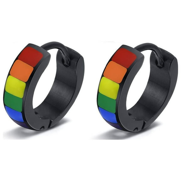 1 Pair Pack Stainless Steel Rainbow Earrings Pierced Ear Clips For Men Black Gay Pride LGBT Fashion Jewelry