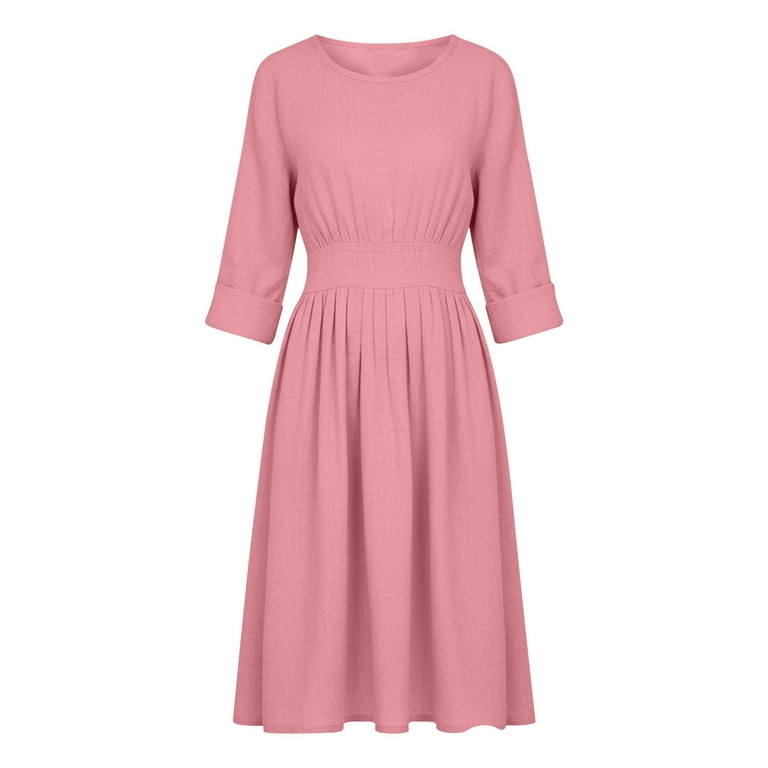 cocolona Womens Summer Linen Dress Long Sleeve Crew Neck Ruffle Flowy Long  Dress Fashion Casual Solid Color Sun Dress - Walmart.com