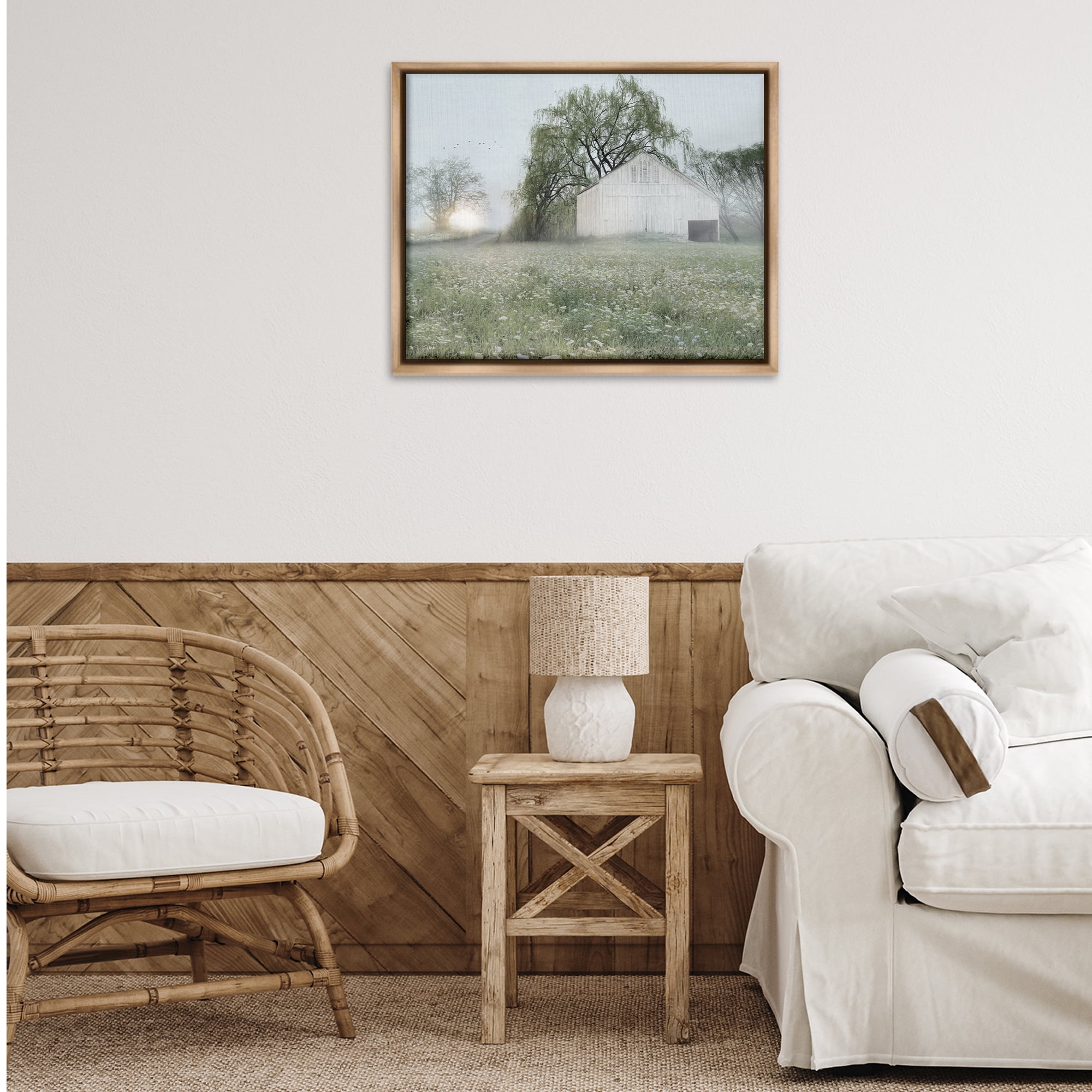 Stupell Industries Drooping Trees Meadow Landscape & Nature Painting Brown Floater Framed Canvas Art Print Wall Art, 31 x 25