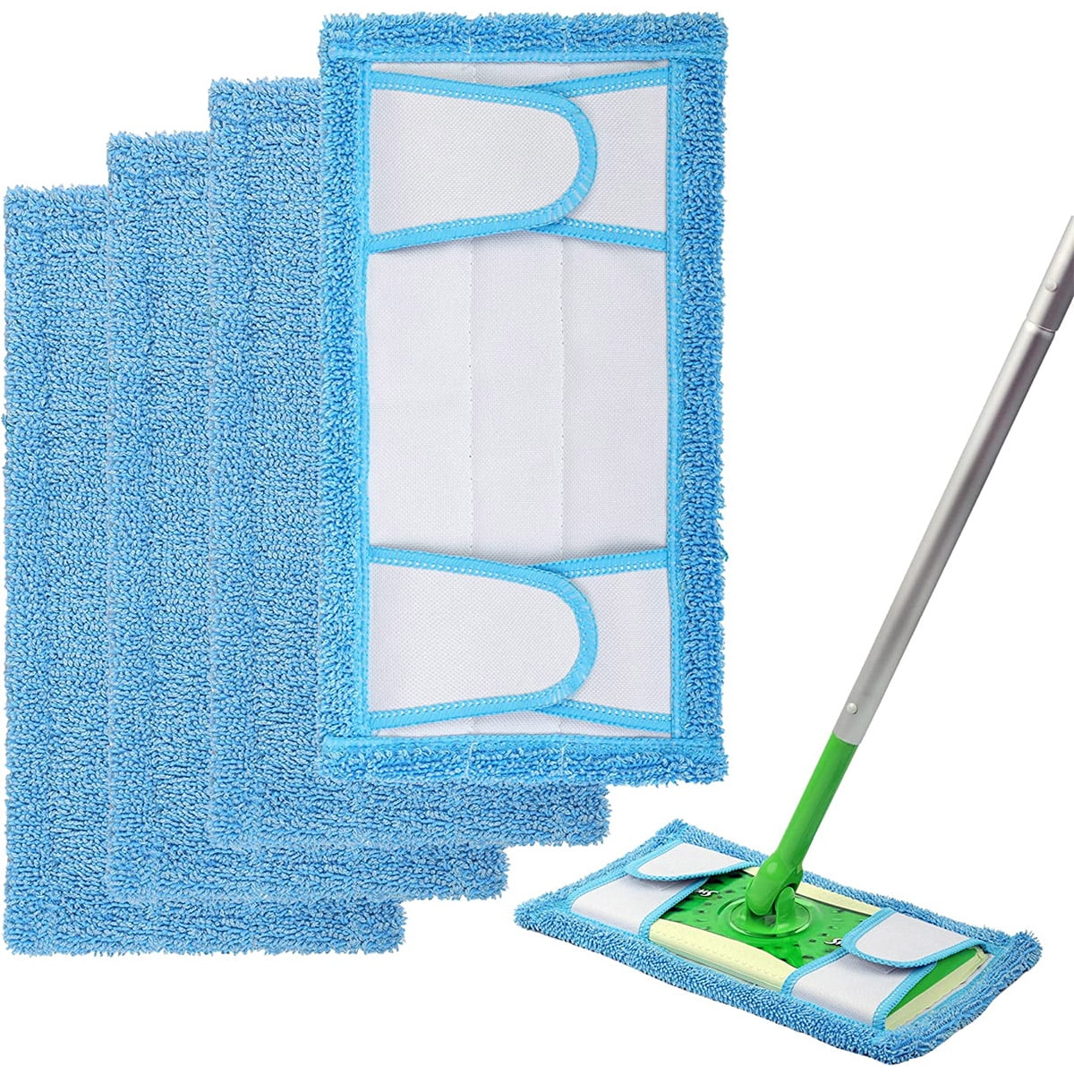 4 Pack Microfiber Mop Pads,Replacement Mop Head with Wet and Dry Models,Washable and Reusable Wet Pads for Swiffer Sweeper