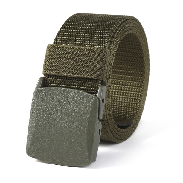 Xiao Hua Cinturón de lona para hombre, hebilla de plástico sin metal, apto para trabajo y deportes, verde, 1 pieza