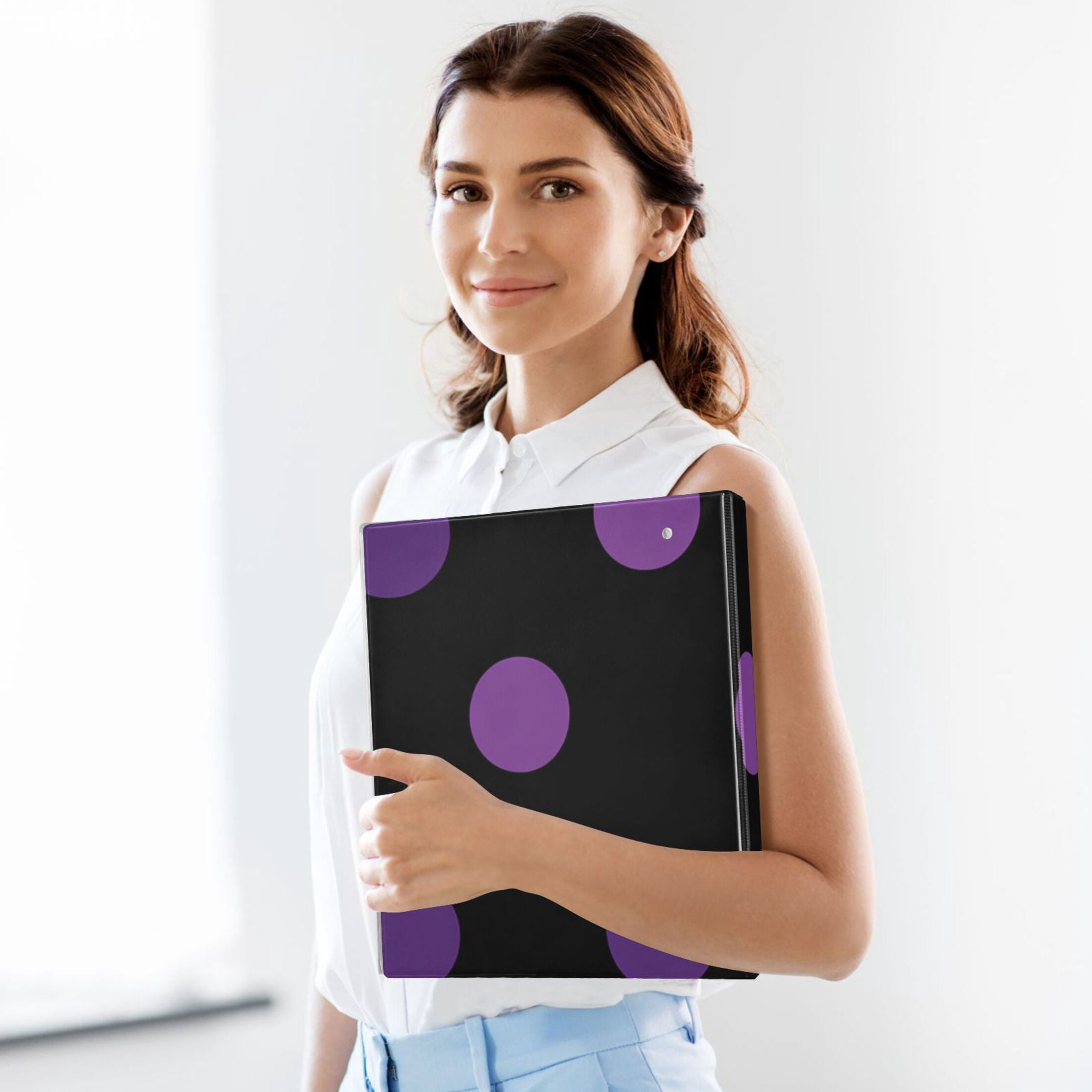 Purple Polka Dot 3 Ring Binders 1.5 inch Hardcover File Folders with Interior Pockets A4 Size Organizer for School Office Hospital