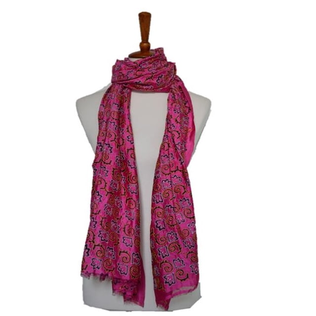Châle en Soie Kantha Brodé à la Main - Magenta