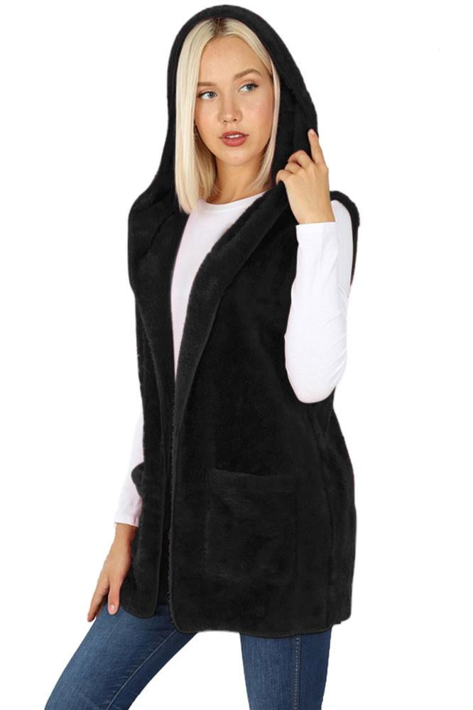 faux fur hooded vest womens
